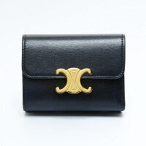 Celine Triomphe Leather Compact Wallet Black